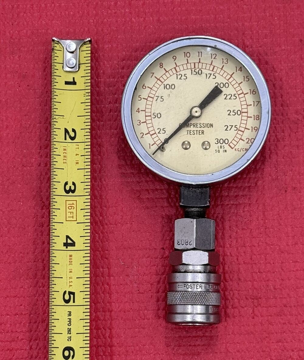 Vintage 300 PSI Compression Tester Meter Guage w/ Foster 2803 Air Hose Fittings